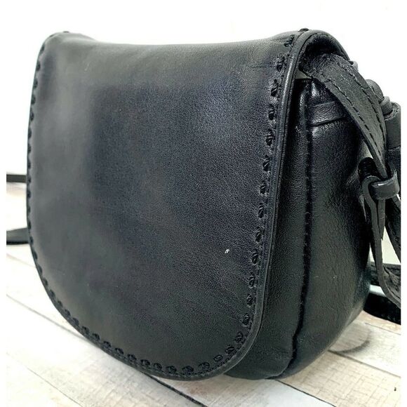 Eddie Bauer BLACK GENUINE LEATHER TASSELS FLAP MINI SHOULDER BAG CROSSBODY PURSE - Picture 4 of 11